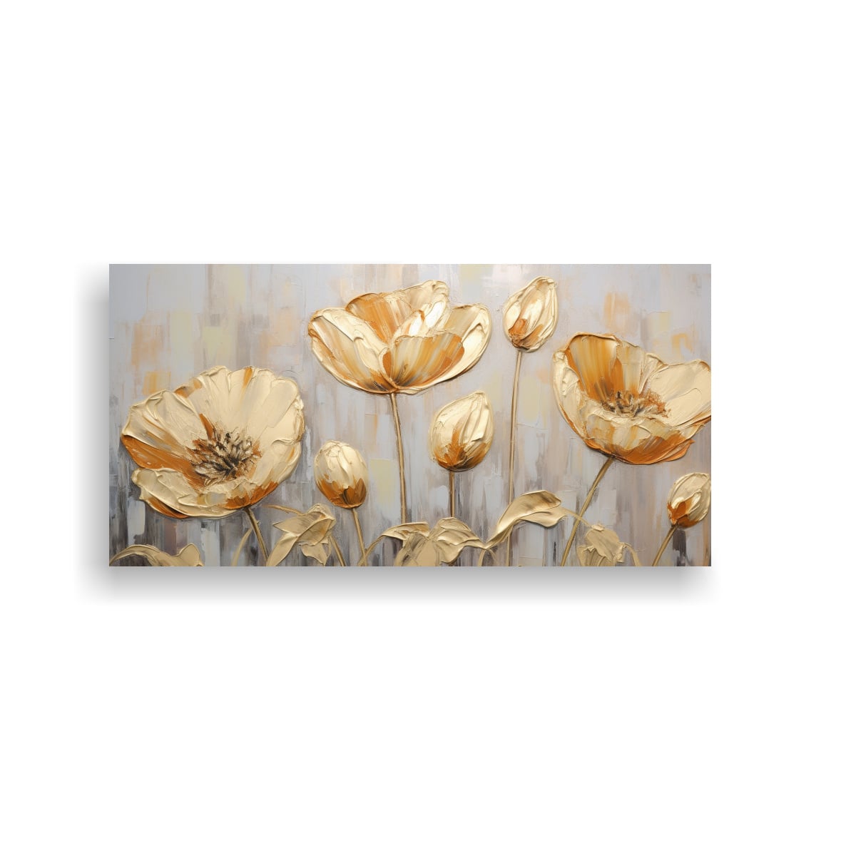 ARTE DE ALTA CALIDAD PARA COCINA: PINTURA EN LIENZO ESTILO TULIPANES DORADOS. 60X30CM - 1