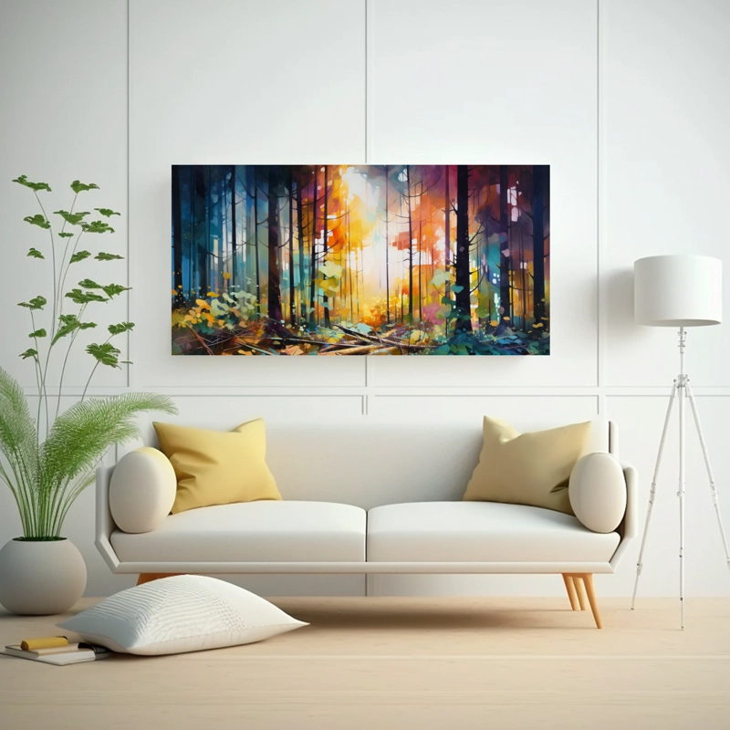 CUADRO ABSTRACTO SUBLIMADO DEL BOSQUE ILUMINADO POR EL SOL 140X70CM - 2