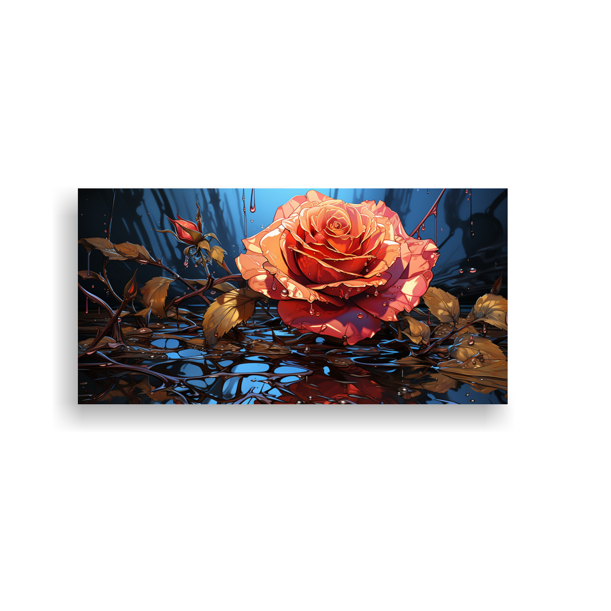 CUADRO DE ROSA CON GOTAS: ARTE DE PARED EXPOSICIÓN 80X40CM - 1