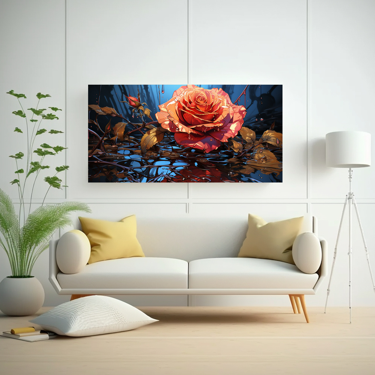CUADRO DE ROSA CON GOTAS: ARTE DE PARED EXPOSICIÓN 80X40CM - 2