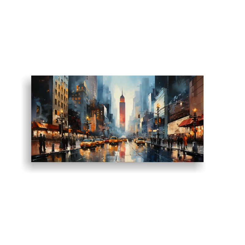 PINTURA DE PAISAJE DEL LIENZO CONCEPTUAL BRILLANTE DE LA CALLE DE TIME SQUARE EN MANHATTAN 40X20CM - 1