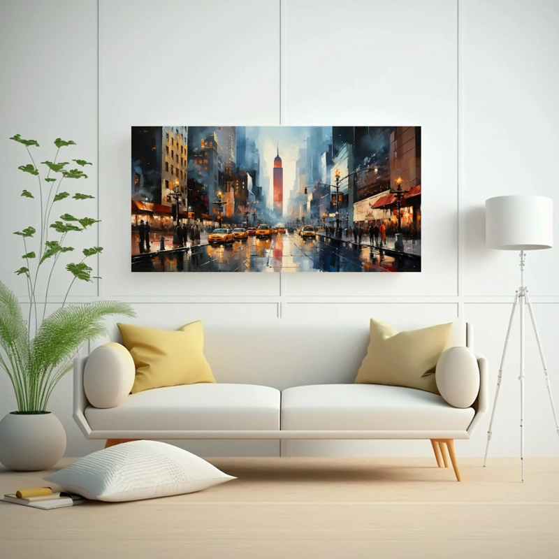 PINTURA DE PAISAJE DEL LIENZO CONCEPTUAL BRILLANTE DE LA CALLE DE TIME SQUARE EN MANHATTAN 40X20CM - 2