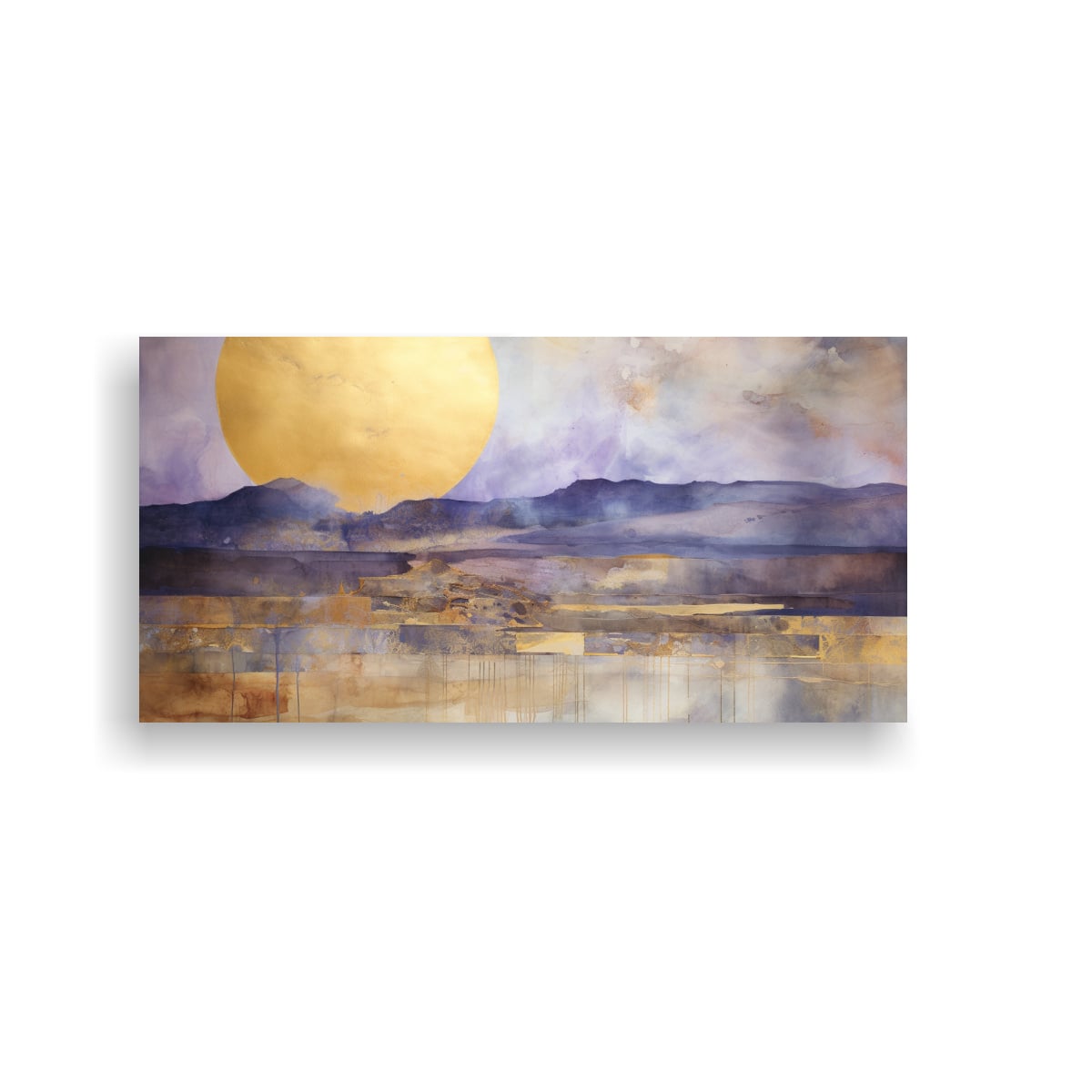 PINTURA INSPIRADORA CON ACUARELA PÚRPURA, VERDE AZULADO Y DORADO 40X20CM - 1