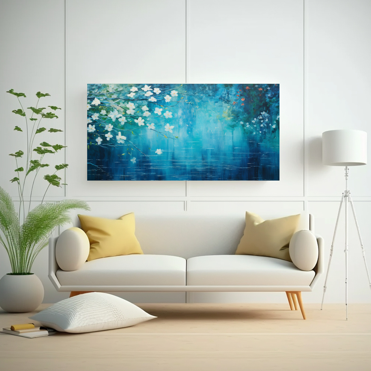 PINTURA DECORATIVA EN BASTIDOR DE FORMA ABSTRACTA FUSIONANDO EL IMPRESIONISMO Y EL AZUL AC 140X70CM - 2