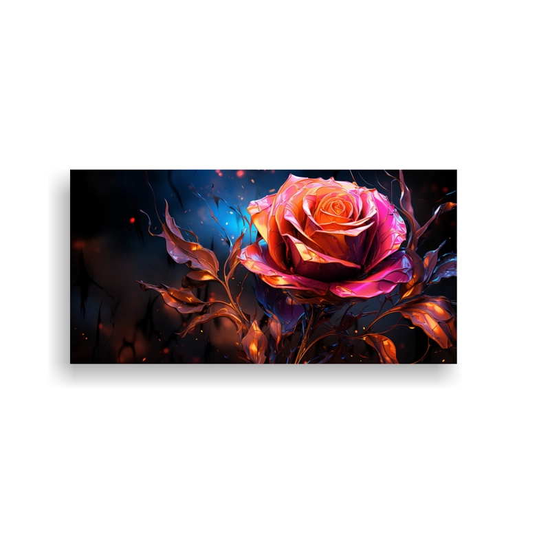 PINTURA DE PARED ABSTRACTA DIGITAL DE UNA FLOR ROSA EXUBERANTE QUE IRRADIA MOVIMIENTO 140X70CM - 1