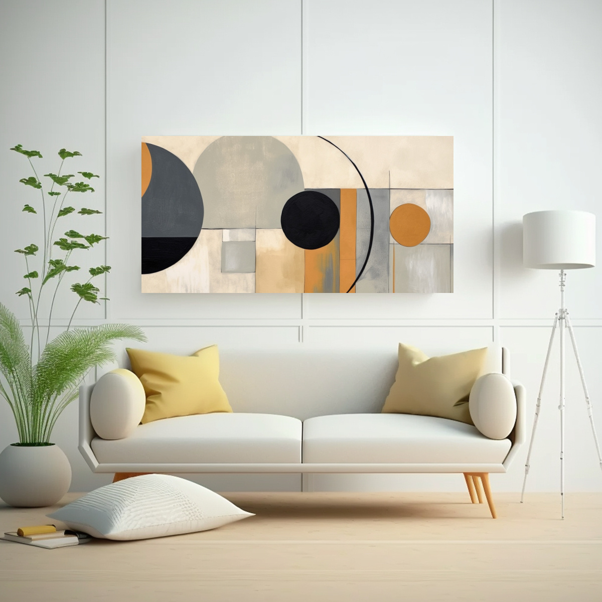 CUADRO ABSTRACTO DE CÍRCULOS EN BEIGE Y GRIS EN DECORACIÓN DE LIENZO DE ALTA RESOLUCIÓN 80X40CM - 2