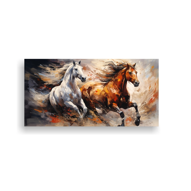 CUADRO DE CABALLOS ABSTRACTOS PARA DECORACIÓN DEL LIVING 80X40CM - 1