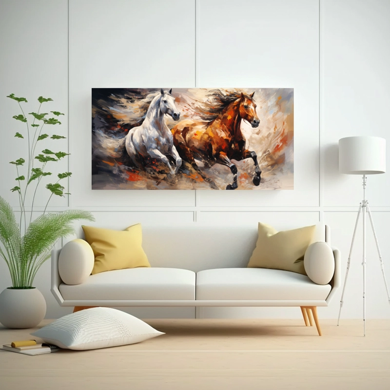 CUADRO DE CABALLOS ABSTRACTOS PARA DECORACIÓN DEL LIVING 80X40CM - 2