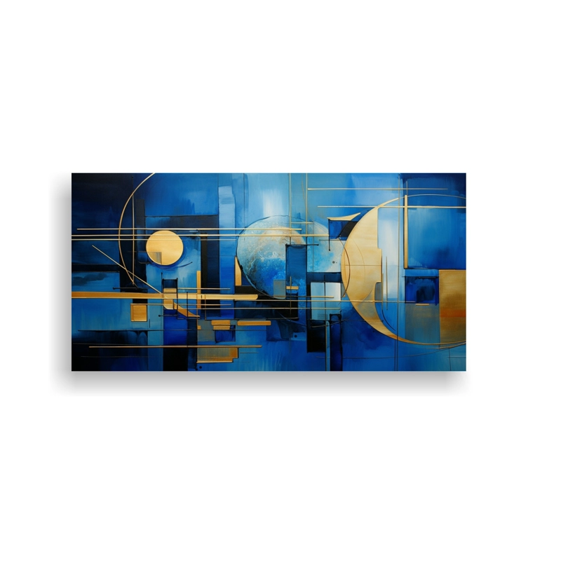 CUADRO ABSTRACTO AZUL Y DORADO EXPRESIVO 40X20CM - 1