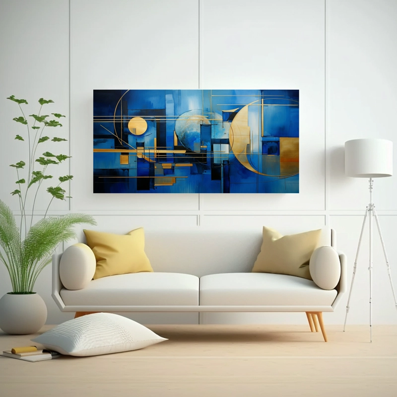 CUADRO ABSTRACTO AZUL Y DORADO EXPRESIVO 40X20CM - 2