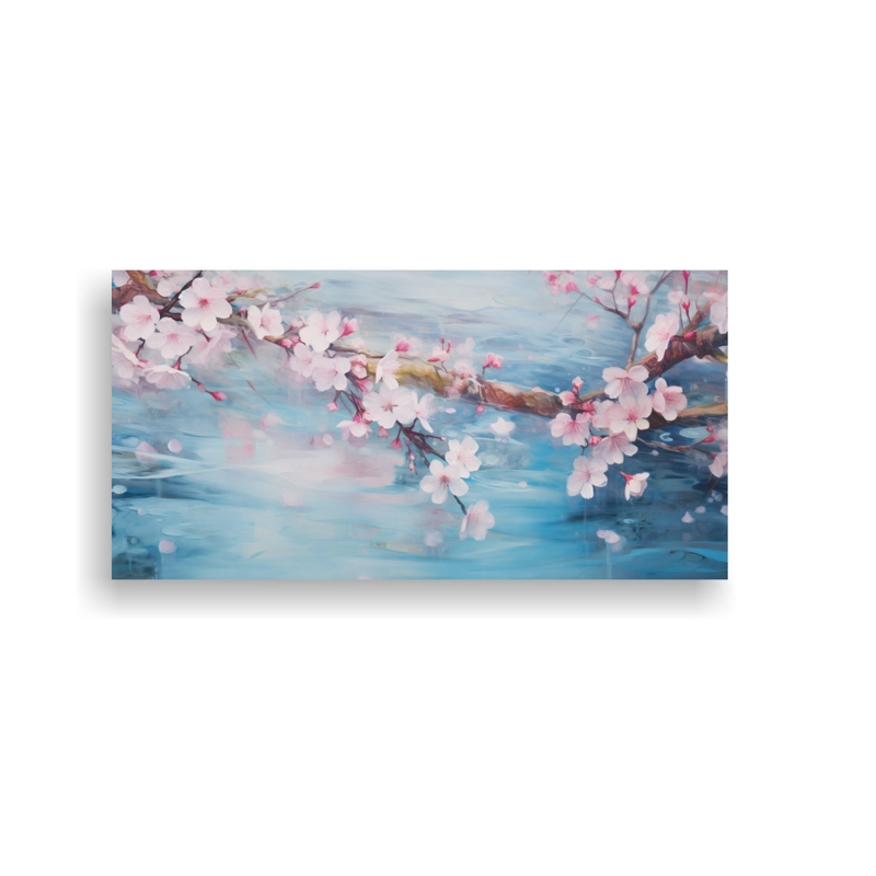 CUADRO HORIZONTAL DE CEREZOS DELICADOS FLOTANDO EN UN RÍO TRANQUILO 60X30CM - 1