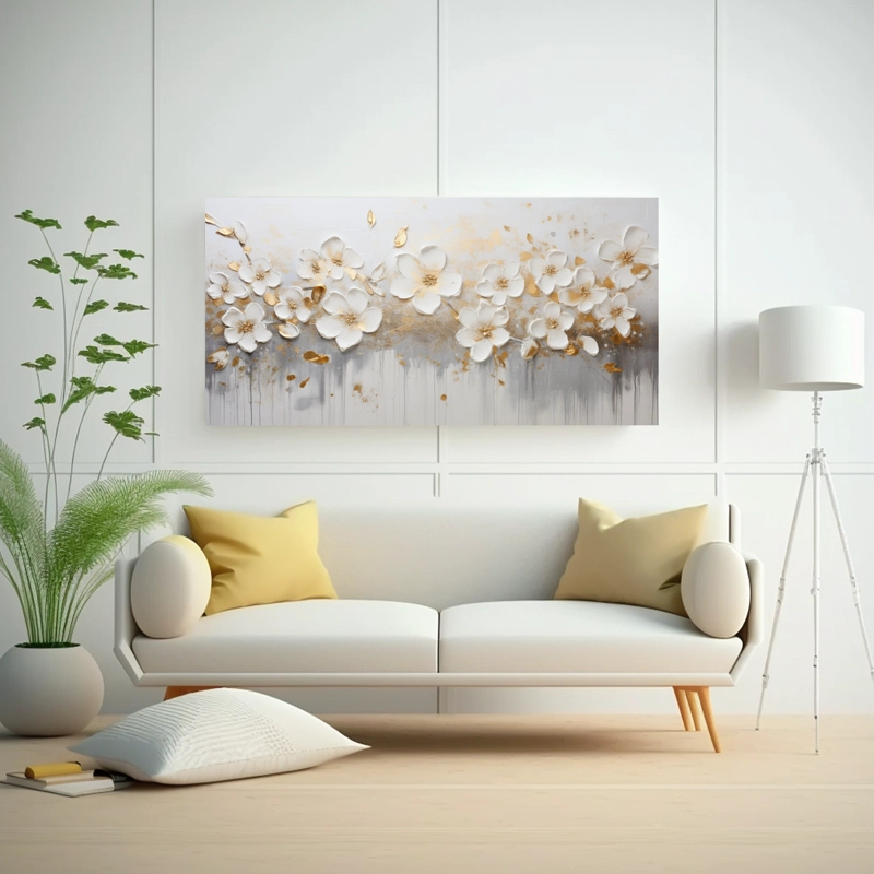 CUADRO ESPECTACULAR COMPOSICIÓN EQUILIBRADA PINTURA ACRÍLICA SIN COSTURAS EN BLANCO 40X20CM - 2