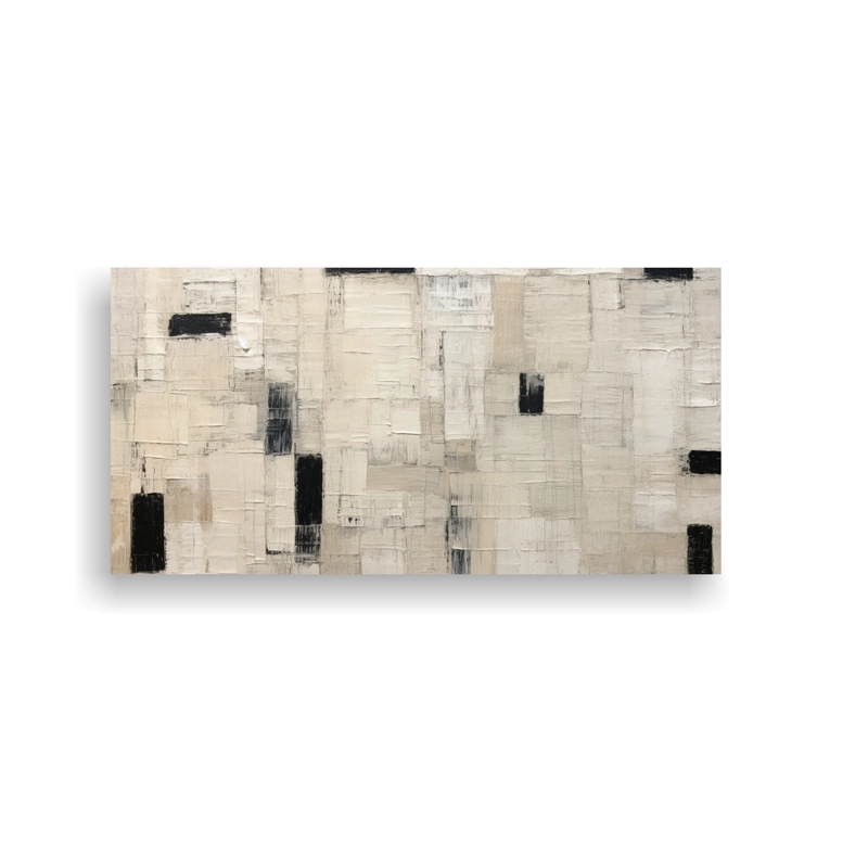 PINTURA ABSTRACTA MINIMALISTA NEGRA Y BLANCA EN BASTIDOR 80X40CM - 1