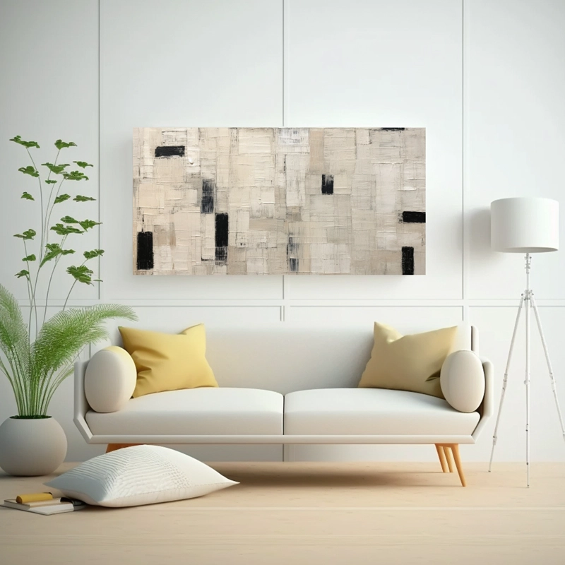 PINTURA ABSTRACTA MINIMALISTA NEGRA Y BLANCA EN BASTIDOR 80X40CM - 2