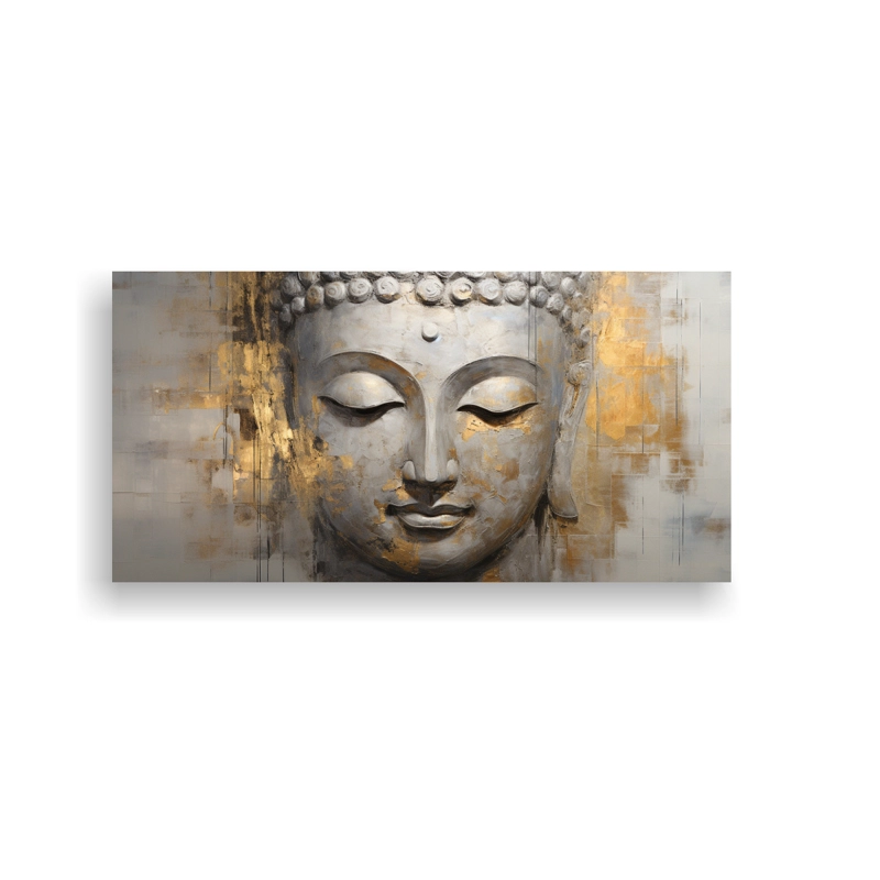 CUADRO POP ART EN BASTIDOR: BUDA ABSTRACTO ESTILO ÓLEO PLATA Y ORO, DECORATIVO Y MODERNO 40X20CM - 1