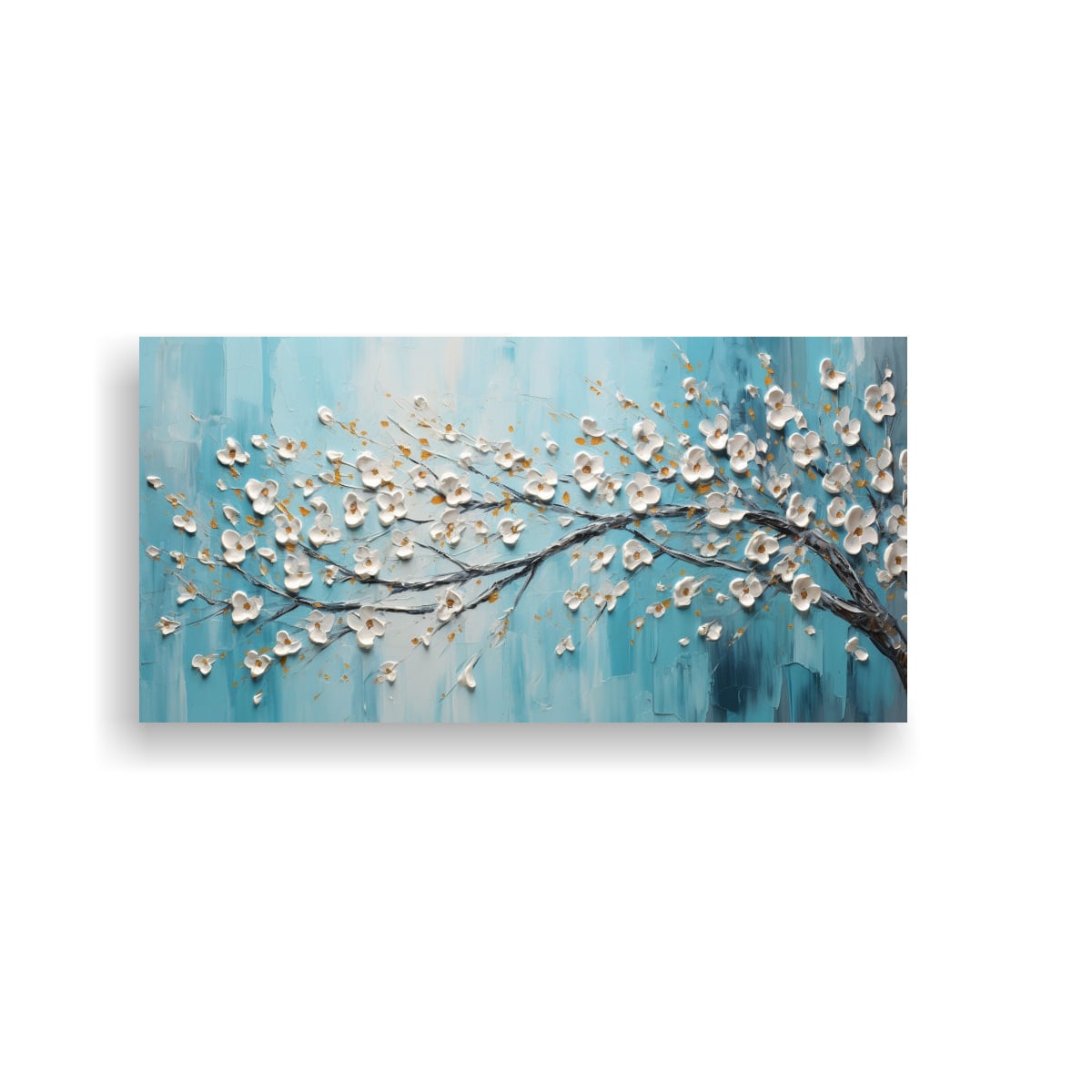 PINTURA EN LIENZO MODERNA DE FANTASÍA DE FLORES DE CEREZO TURQUESA EN ARTE DE PARED 80X40CM - 1