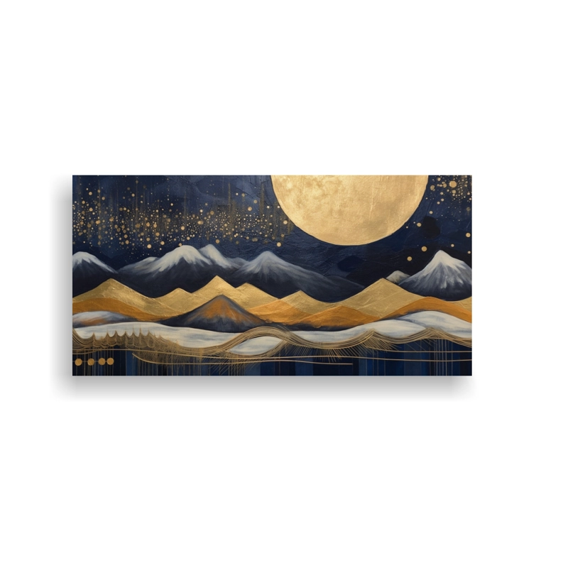 CUADRO HORIZONTAL BRILLANTE CON LUNA Y MONTAÑAS 40X20CM - 1