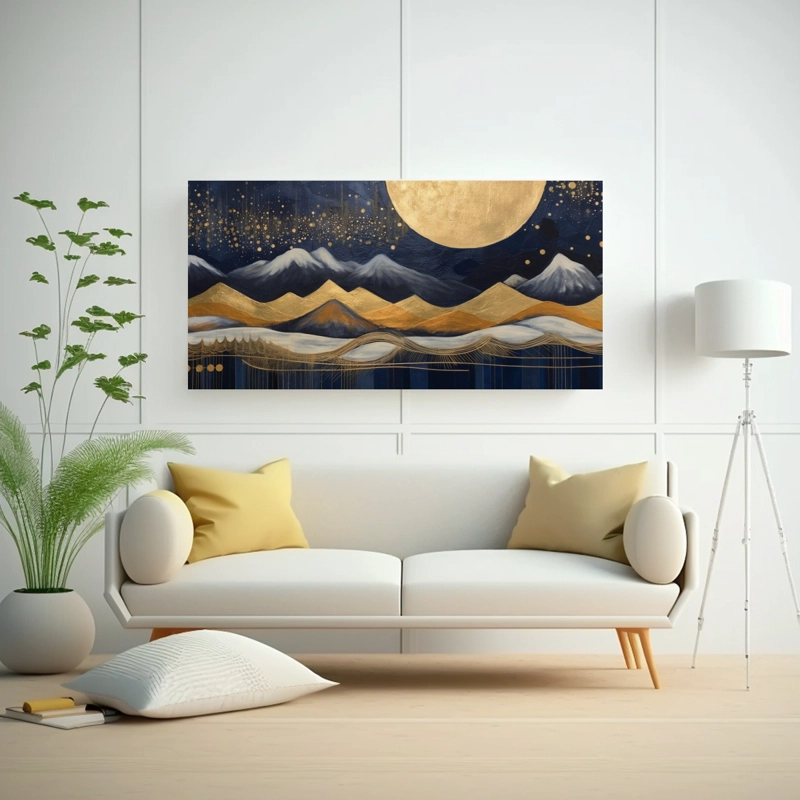 CUADRO HORIZONTAL BRILLANTE CON LUNA Y MONTAÑAS 40X20CM - 2