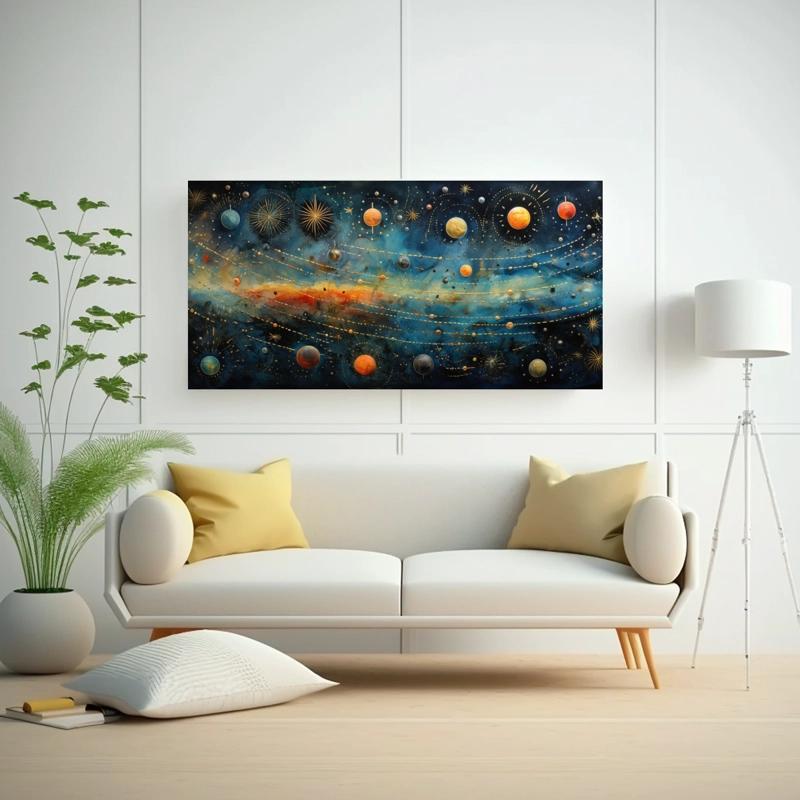 PINTURA ABSTRACTA CELESTIAL EN BASTIDOR CON RELIEVE 100X50CM - 2