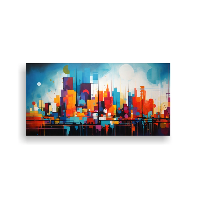 CUADRO DECORATIVO ABSTRACTO DE LÍNEAS FINAS REINTERPRETANDO EL PERFIL DE UNA CIUDAD 80X40CM - 1