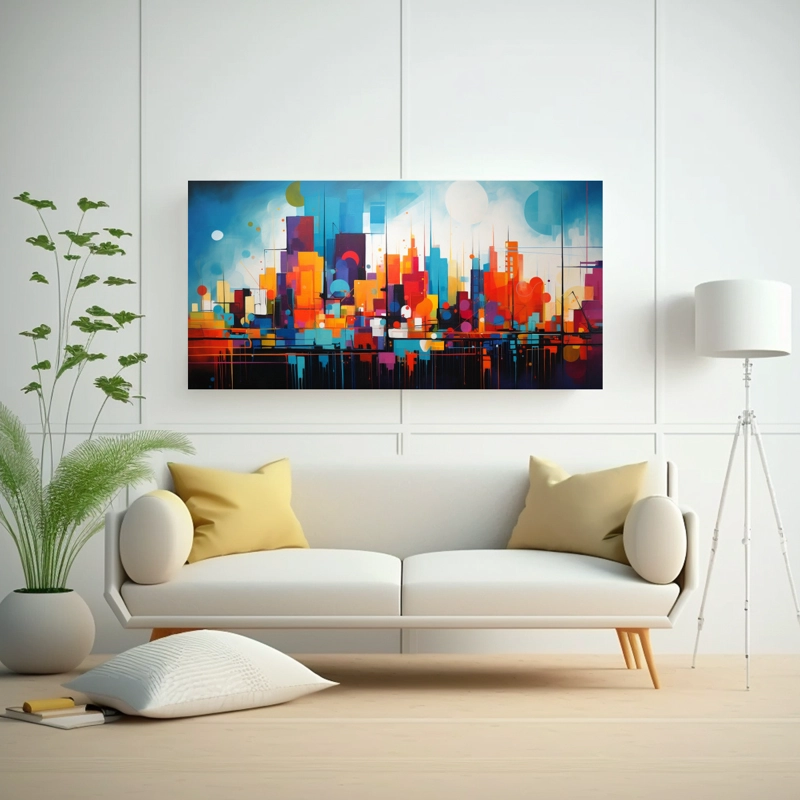 CUADRO DECORATIVO ABSTRACTO DE LÍNEAS FINAS REINTERPRETANDO EL PERFIL DE UNA CIUDAD 80X40CM - 2