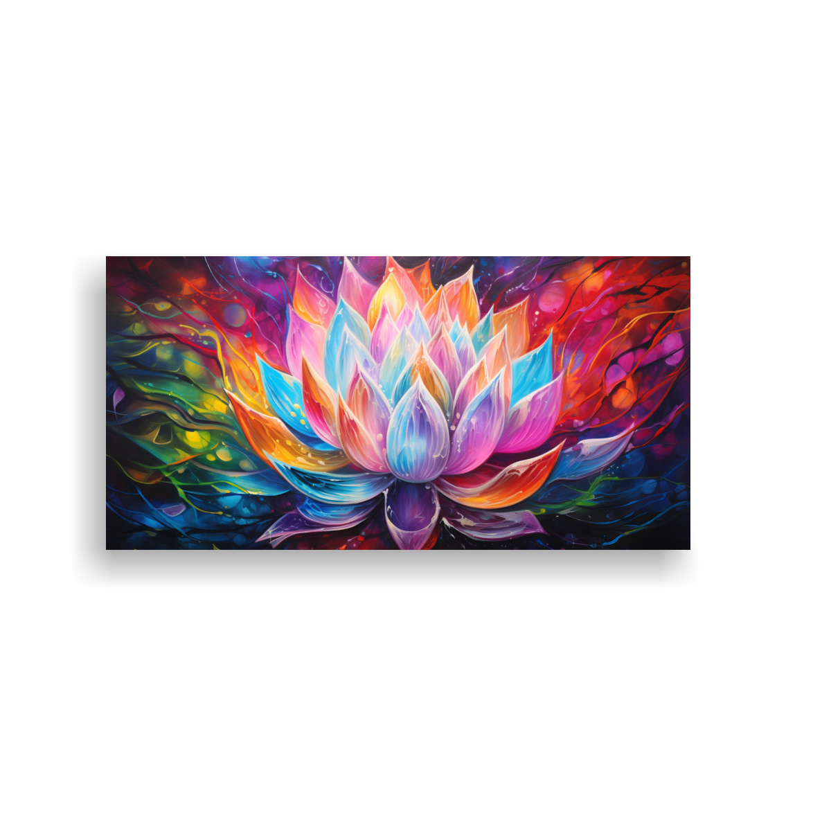 PINTURA EN LIENZO DE LOTO EN RELIEVE CON COLORES DEL ARCOÍRIS EN LA DECORACIÓN 120X60CM - 1