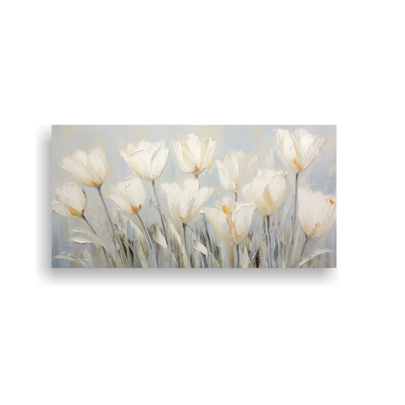 CUADRO VERTICAL DE COMEDOR CON PINTURA DE TULIPANES BLANCOS EN LIENZO AL ESTILO DE 40X20CM - 1