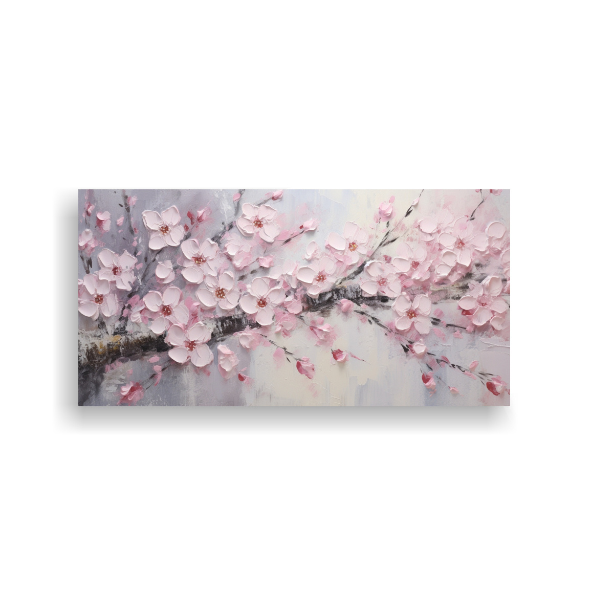 PINTURA EN LIENZO DE FLORES DE CEREZO ROSA CON ELEGANTE PATRON INTENSO EN CANVA 40X20CM - 1