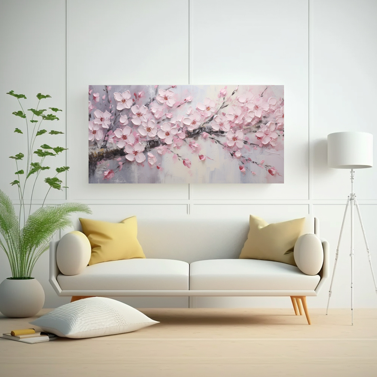 PINTURA EN LIENZO DE FLORES DE CEREZO ROSA CON ELEGANTE PATRON INTENSO EN CANVA 40X20CM - 2