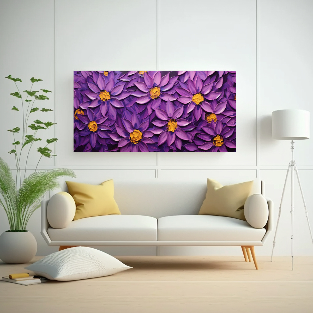 PINTURA EN LIENZO DE GIRASOLES MORADOS EN EL ESTILO ARTE DE PARED 140X70CM - 2