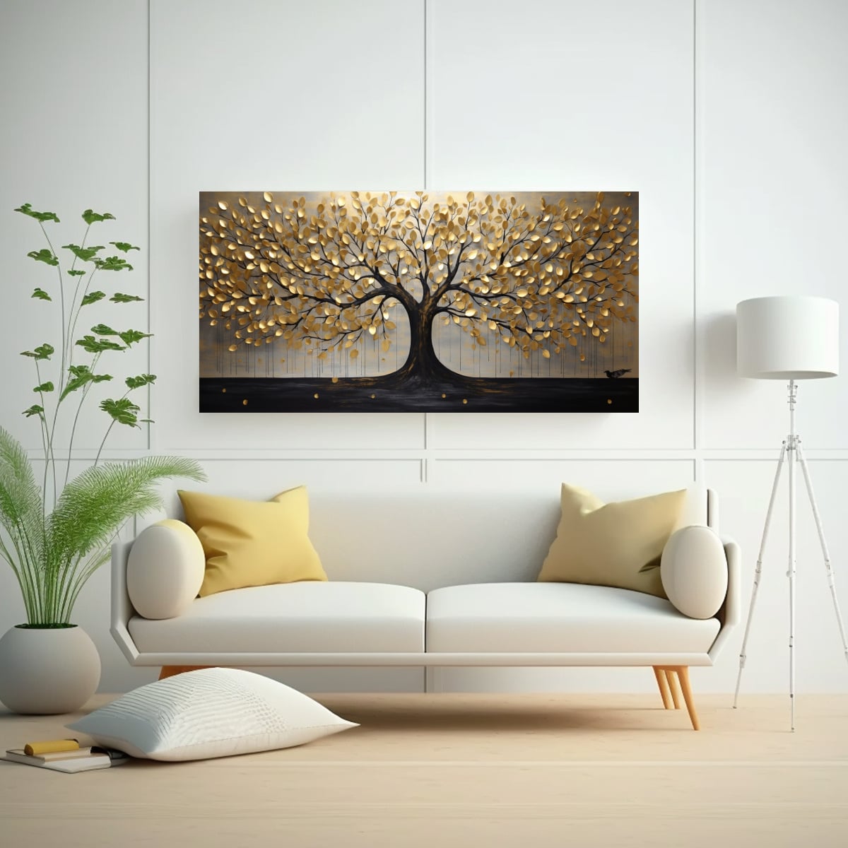 PINTURA DECORATIVA BONITA DEL ÁRBOL EN NEGRO Y DORADO ESTILO CANVA 100X50CM - 2