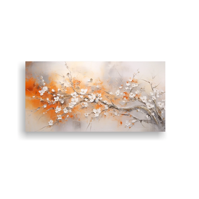 OBRA DE ARTE EN TONOS ALEGRES EN NARANJA Y PLATEADO ESTILO LIENZO 120X60CM - 1