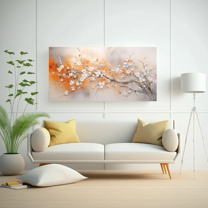 OBRA DE ARTE EN TONOS ALEGRES EN NARANJA Y PLATEADO ESTILO LIENZO 120X60CM - 2