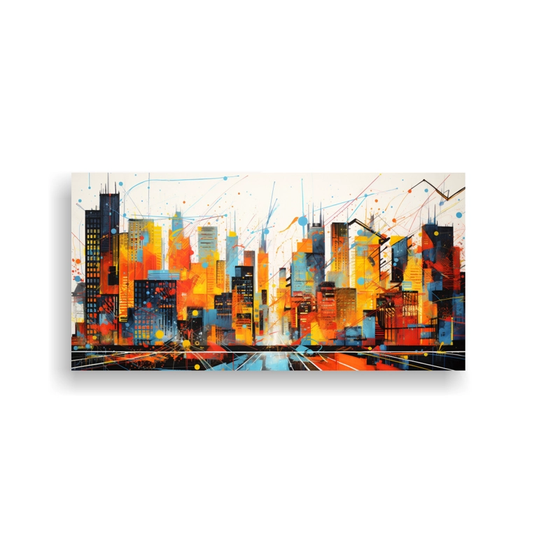 CUADRO ARTE PARED ABSTRACTO DE ALTA CALIDAD  ENERGÍA DE UNA CIUDAD EN ESTILO POP ART 40X20CM - 1