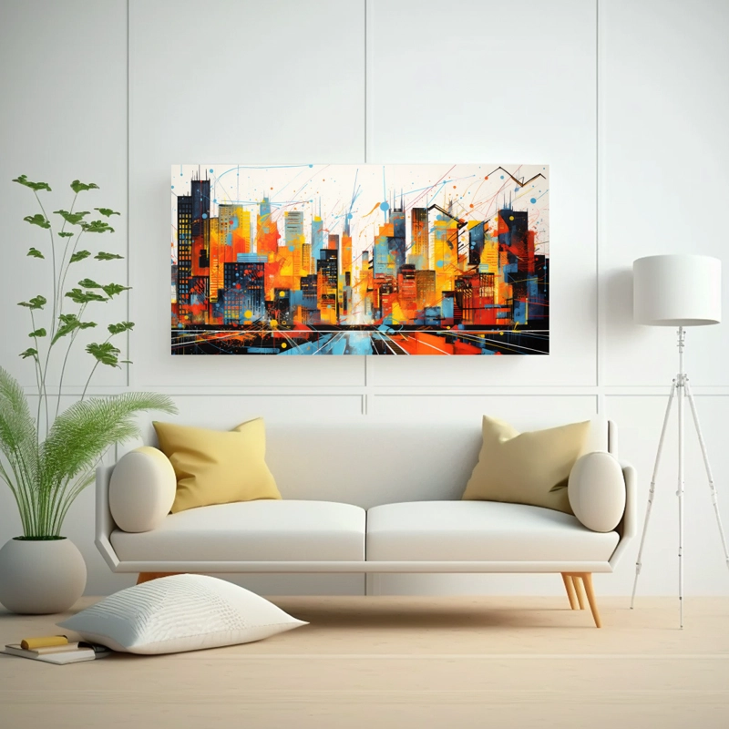 CUADRO ARTE PARED ABSTRACTO DE ALTA CALIDAD  ENERGÍA DE UNA CIUDAD EN ESTILO POP ART 40X20CM - 2