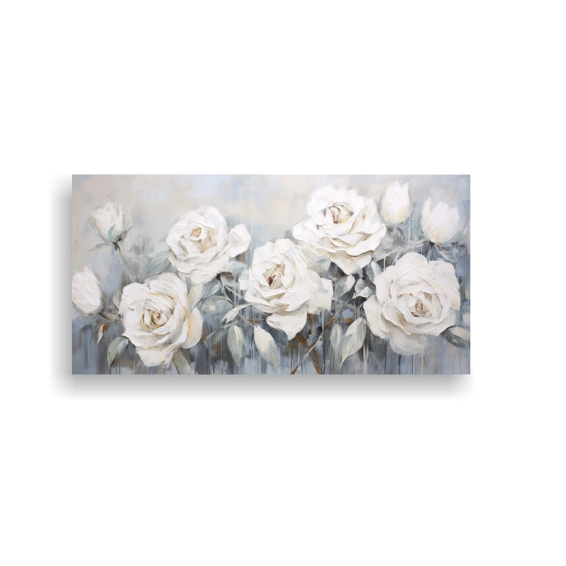 LIENZO DECORATIVO COLORIDO DE ROSAS BLANCAS EN EL ESTILO DE PINTURAS DECORATIVAS 160X80CM - 1