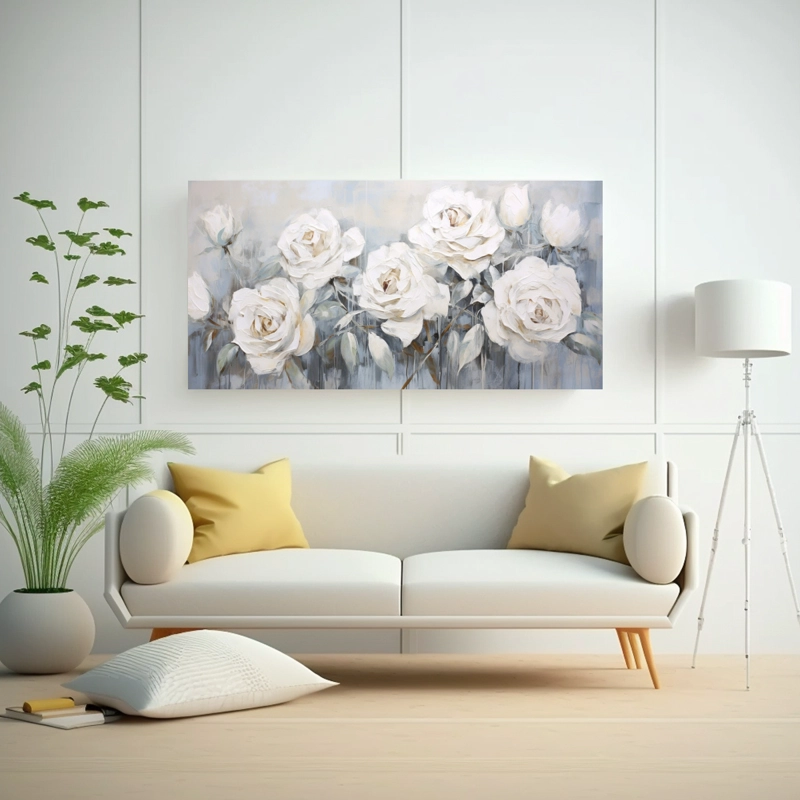 LIENZO DECORATIVO COLORIDO DE ROSAS BLANCAS EN EL ESTILO DE PINTURAS DECORATIVAS 160X80CM - 2