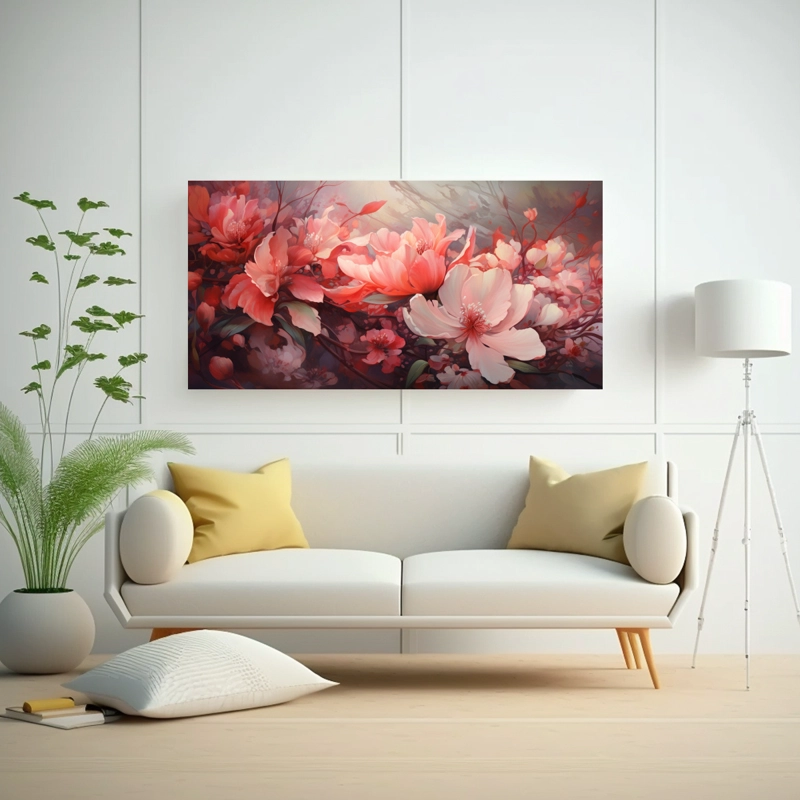 CUADROS ABSTRACTOS MODERNOS DE FLORES EN ÉPOCA DE CANVA 140X70CM - 2