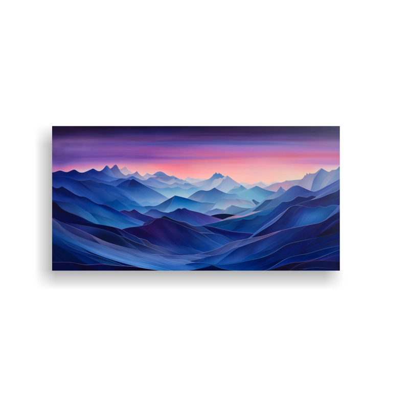 CUADRO VINTAGE PARA DORMITORIO: PAISAJE MONTAÑOSO ABSTRACTO AL ATARDECER 100X50CM - 1