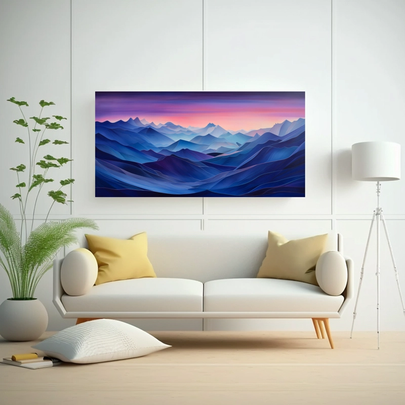 CUADRO VINTAGE PARA DORMITORIO: PAISAJE MONTAÑOSO ABSTRACTO AL ATARDECER 100X50CM - 2