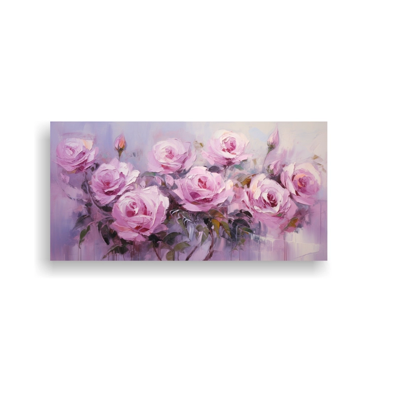 CUADRO EN BASTIDOR DE LIENZO CON PINTURA DE ROSAS ROSADAS EN EL ESTILO DE DECORACIÓN PARA 80X40CM - 1