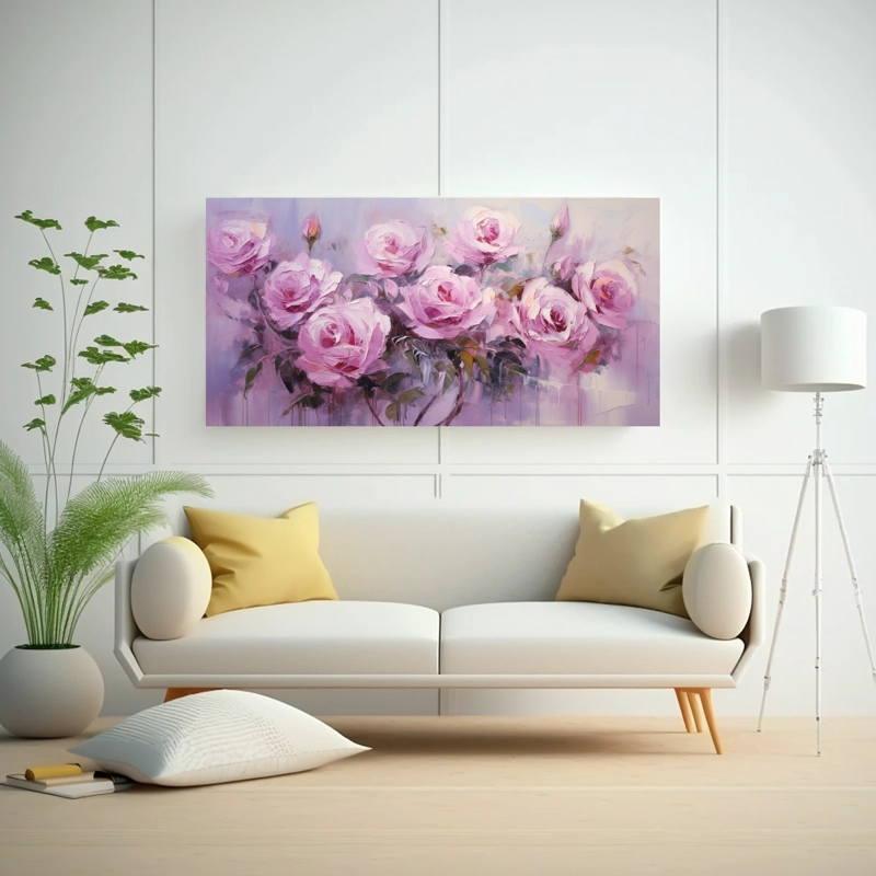 CUADRO EN BASTIDOR DE LIENZO CON PINTURA DE ROSAS ROSADAS EN EL ESTILO DE DECORACIÓN PARA 80X40CM - 2