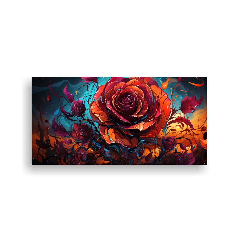 CUADRO DE DECORACIÓN ESTILO GRAFFITI CON FONDO DE ROSA Y COLORES DESVANECIDOS 160X80CM - 1