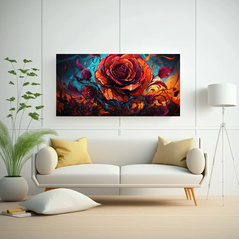 CUADRO DE DECORACIÓN ESTILO GRAFFITI CON FONDO DE ROSA Y COLORES DESVANECIDOS 160X80CM - 2