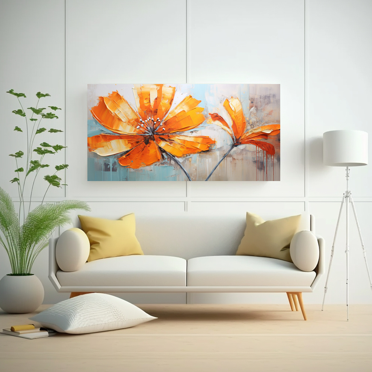 CUADRO DE FLORES DE NARANJA EN LIENZO ESTILO DECORATIVO 140X70CM - 2