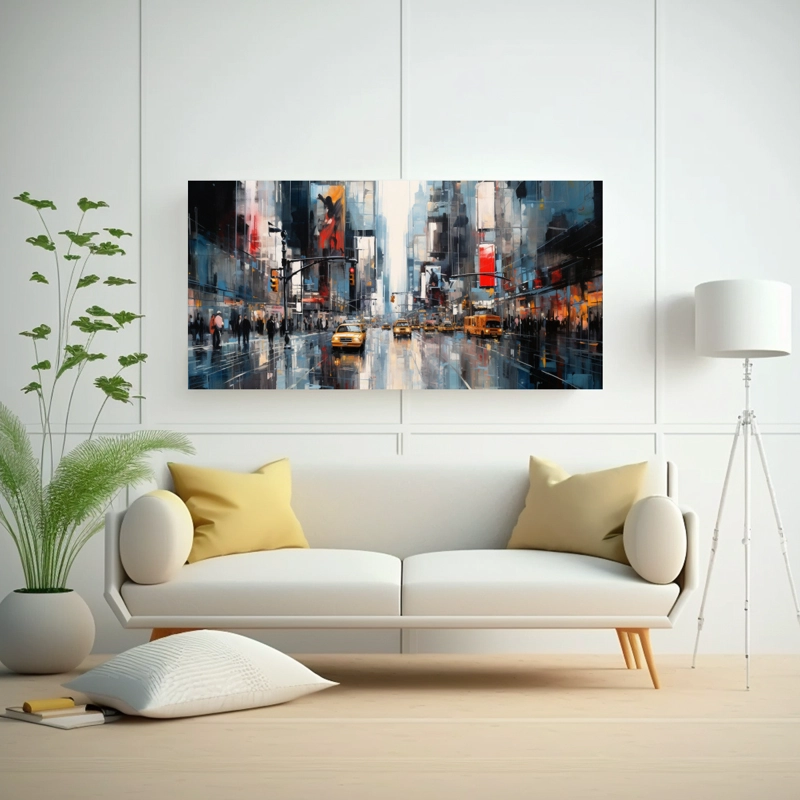 CUADRO INSPIRADOR DE PARED: REPRESENTACIÓN ABSTRACTA DINÁMICA DE UNA BULLICIOSA COMPOSIC 80X40CM - 2