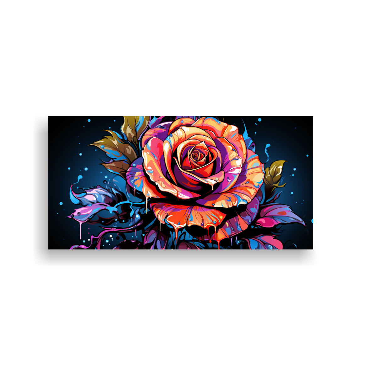 CUADRO DE TELA CON DISEÑO DE ROSA MULTICOLOR EN ESTILO GRAFFITI 140X70CM - 1