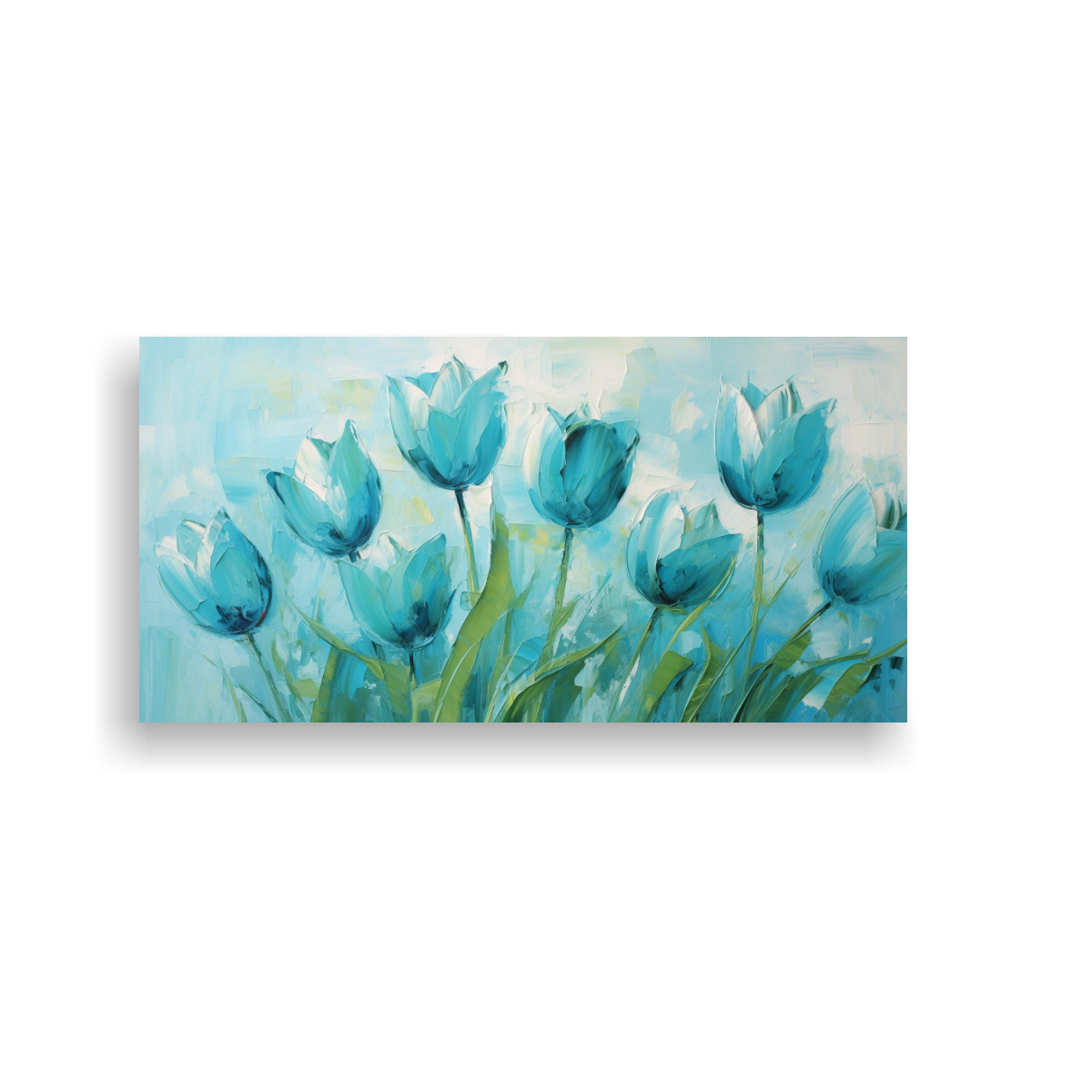 PINTURA DE TULIPANES TURQUESA ARTE COLORES LUMINOSA EN LIENZO 40X20CM - 1
