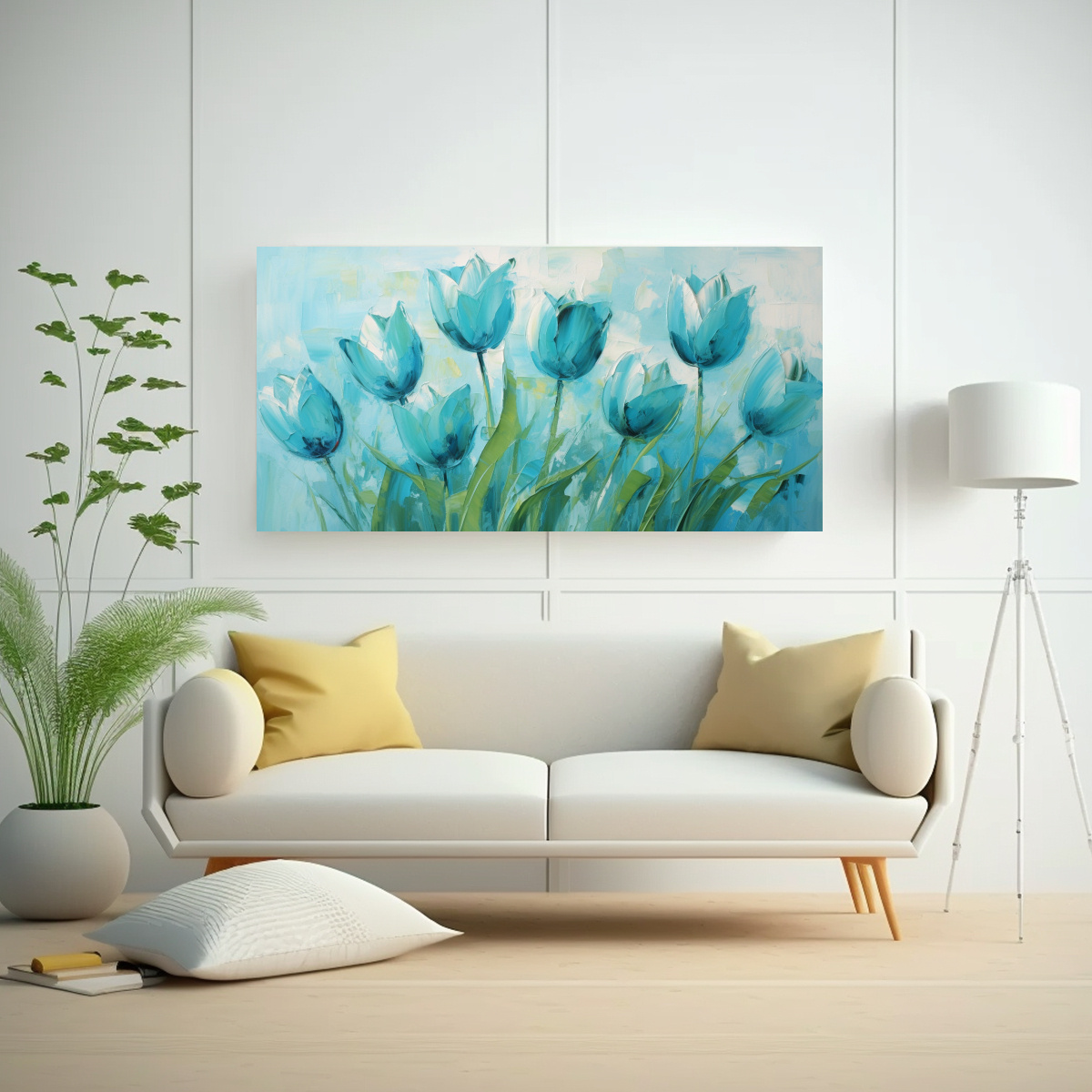 PINTURA DE TULIPANES TURQUESA ARTE COLORES LUMINOSA EN LIENZO 40X20CM - 2