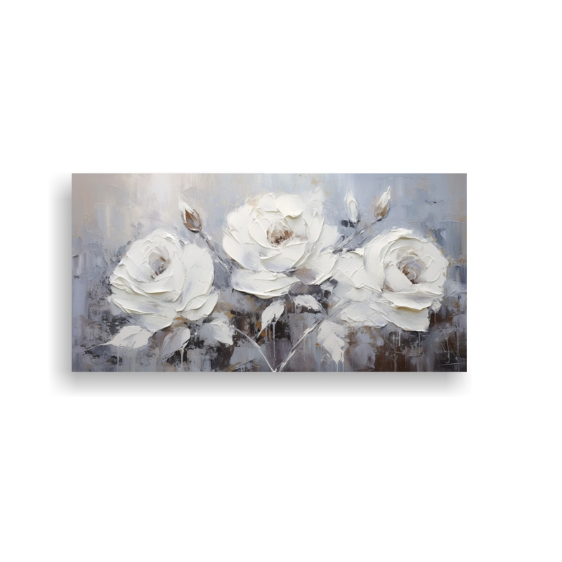CUADRO TEMA MAJESTUOSAS DE ROSAS BLANCAS PINTURA SOBRE LIENZO ESTILO DECORATIVO. 80X40CM - 1